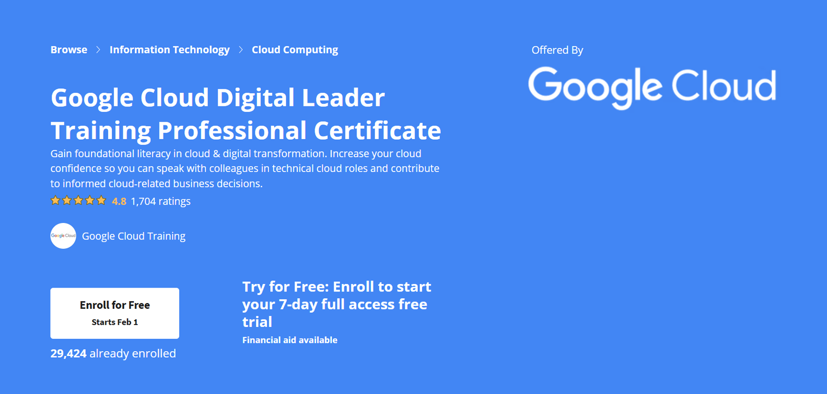 Google Cloud Digital Leader Training Professional Certificate